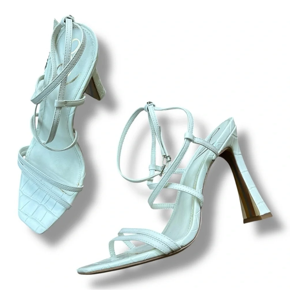Sam Edelman Lela White Faux Leather Strappy Heeled Sandals | Women’s Size 9